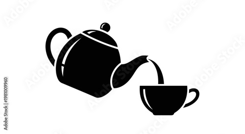 Bild auf Leinwand Black silhouette of teapot pouring tea into cup, simple icon, vector illustratio