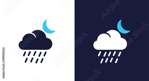 Rainy weather cloud icon with moon - Blue icon set - Modern style icon  - Glyph and solid icon set - Icon vector