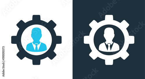 Manager profile inside gear icon - Blue icon set - Modern style icon  - Glyph and solid icon set - Icon vector