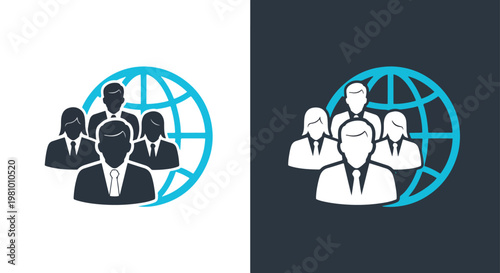 Global business team communication icon - Minimalist, flat icon, outline, glyph, linear, clipart, sticker - icon set