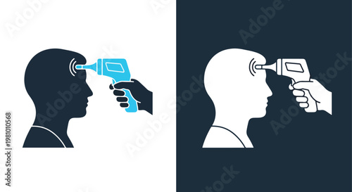 Infrared thermometer scanning head icon - Blue icon set - Modern style icon  - Glyph and solid icon set - Icon vector