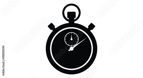 A striking black silhouette of a vintage stopwatch displaying precise timekeeping silhouette