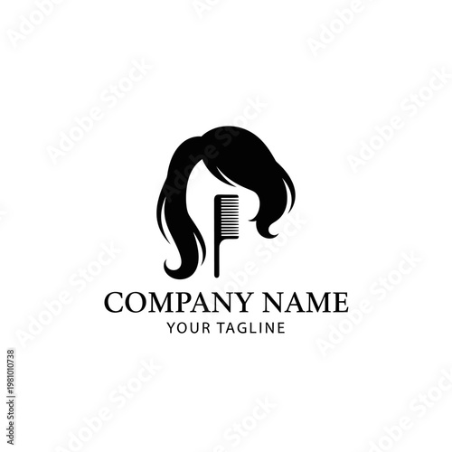 Woman Hair Silhouette with Hair Comb Logo.