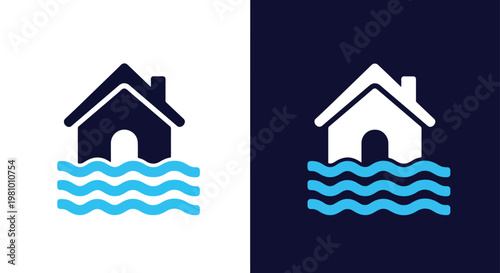 House partially submerged in water icon - Glyph solid icon - Editable modern style icon - Clipart, sticker - icon set - Clipart