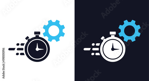Stopwatch with gears icon speed - Blue icon set - Modern style icon  - Glyph and solid icon set - Icon vector