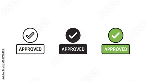 Three variations of an "Approved" stamp icon with a checkmark indicate successful validation or confirmation.