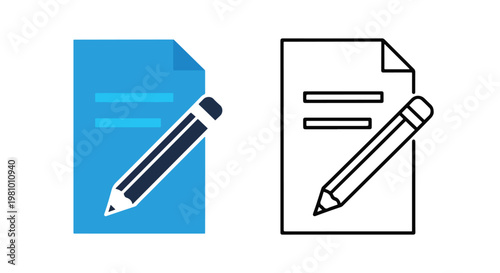 Document with pencil icon - Line and glyph solid icon and logo template - Clipart, sticker - icon set