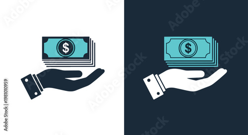 Hand offering stack of money icon - Glyph solid icon - Editable modern style icon - Clipart, sticker - icon set - Clipart