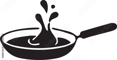 Minimalist Frying Pan with Oil Splash Icon Black and White Vector Illustration
