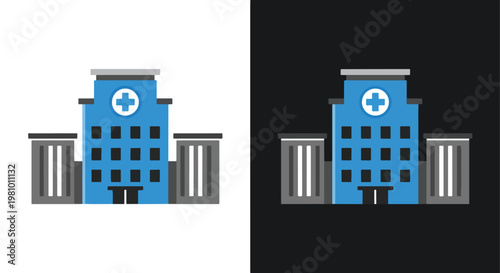 Hospital building icon - Blue icon set - Modern style icon  - Glyph and solid icon set - Icon vector