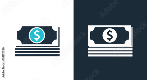 Stack of money bills icon - Blue icon set - Modern style icon  - Glyph and solid icon set - Icon vector