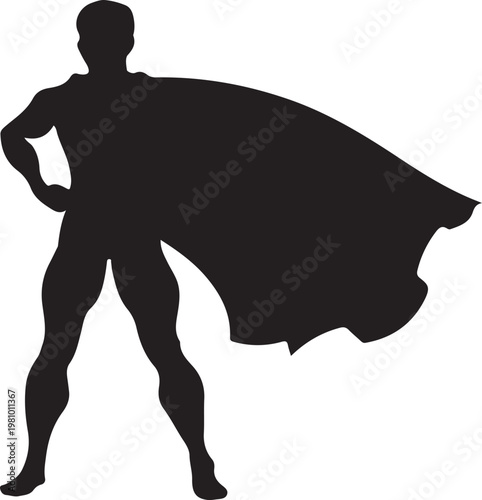 Silhouette of a superhero standing with a cape