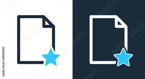 Document favorite star icon - Blue icon set - Modern style icon  - Glyph and solid icon set - Icon vector