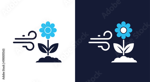 Flower buffeted by wind icon - Blue icon set - Modern style icon  - Glyph and solid icon set - Icon vector