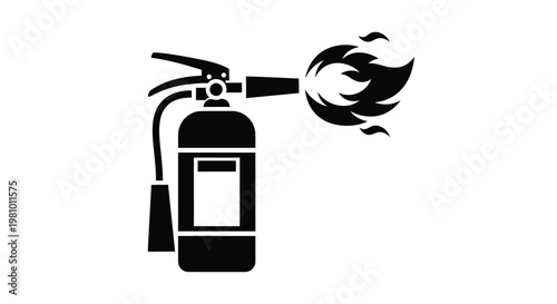 Fire extinguisher discharging onto a flame a safety and prevention icon