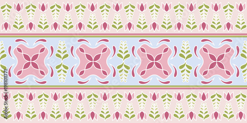 Pink Lotus batik style Seamless Pattern, Pink Floral Saree Seamless Pattern vector illustration.