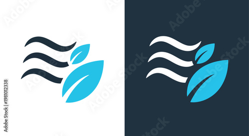 Wind and leaves logo - Blue icon set - Modern style icon  - Glyph and solid icon set - Icon vector