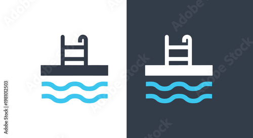 Swimming pool icon water ladder - Line and glyph solid icon and logo template - Clipart, sticker - icon set