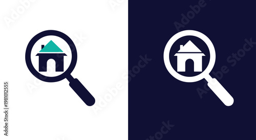 House search magnifying glass logo - Blue icon set - Modern style icon  - Glyph and solid icon set - Icon vector