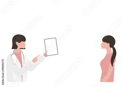 女性にタブレットで医療説明をする女医のベクターイラスト素材