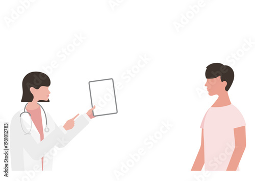 男性にタブレットで医療説明をする女医のベクターイラスト素材
