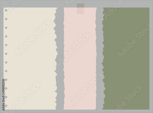Flat illustration of three vertical torn paper scraps.