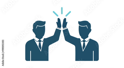 Two businessmen high five teamwork success - Line and glyph solid icon and logo template - Clipart, sticker - icon set