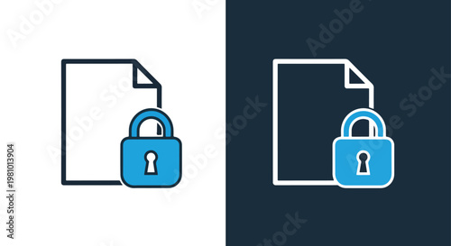 Document with lock icon - Minimalist, flat icon, outline, glyph, linear, clipart, sticker - icon set
