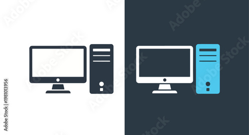 Computer desktop set icon - Minimalist, flat icon, outline, glyph, linear, clipart, sticker - icon set