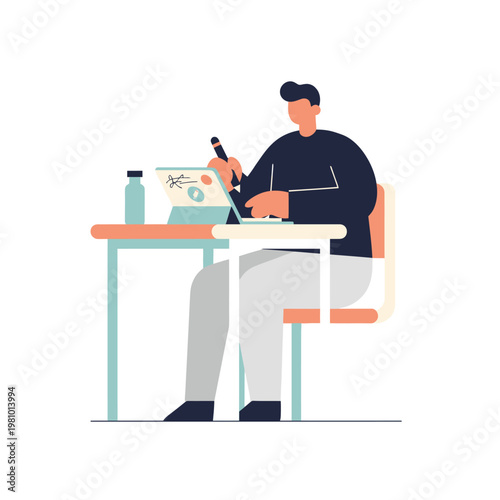 Scientist at Desk Using Microscope During Laboratory Study.