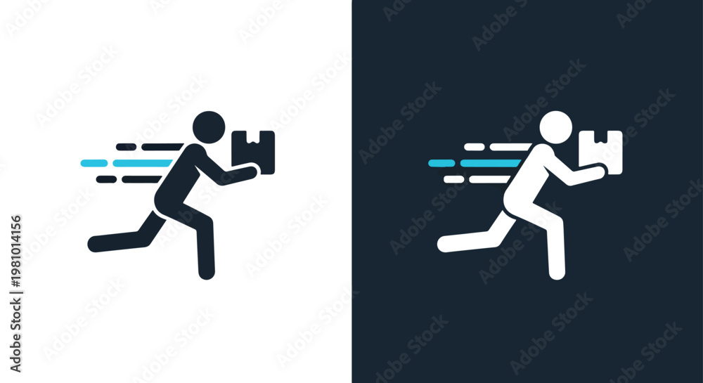 Fototapeta premium Running person with package icon - Blue icon set - Modern style icon - Glyph and solid icon set - Icon vector