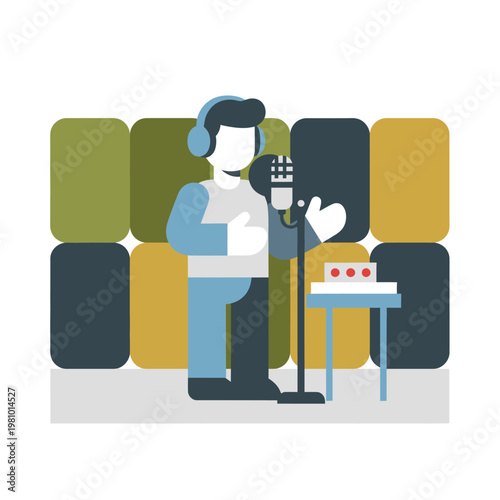 Singer Performing Into Microphone In Recording Studio.