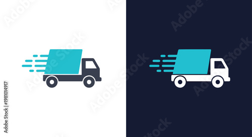 Fast delivery truck icon - Blue icon set - Modern style icon  - Glyph and solid icon set - Icon vector