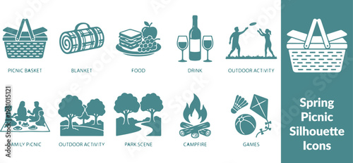 Spring Picnic Silhouette Icons – Outdoor Leisure Set