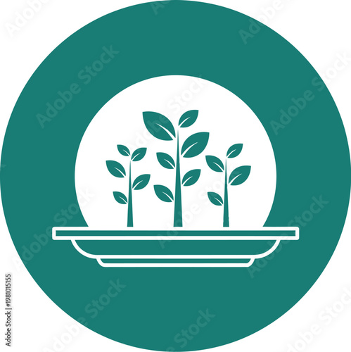 Minimalist vector icon plate with plant sprouts growing farm to table concept clean green single color modern sustainable food symbol design