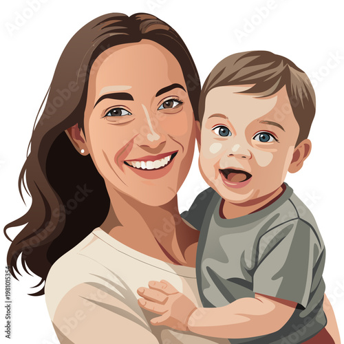 Smiling young mother holding her toddler close, candid affectionate moment, neutral clothing tones, soft daylight, authentic family lifestyle capture, gentle emotion, shallow depth of field, isolated 