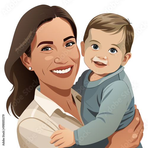 Smiling young mother holding her toddler close, candid affectionate moment, neutral clothing tones, soft daylight, authentic family lifestyle capture, gentle emotion, shallow depth of field, isolated 