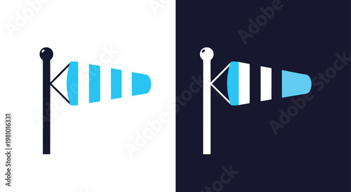 Windsock indicating wind direction - Line and glyph solid icon and logo template - Clipart, sticker - icon set
