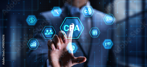 Obraz na płótnie CPA Certified Public Accountant Professional Accounting and Financial Services, projection on a virtual screen, Business and Technology Concept