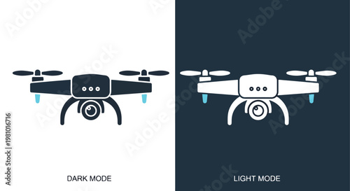 Drone camera aerial photography icon vector - Blue icon set - Modern style icon  - Glyph and solid icon set - Icon vector