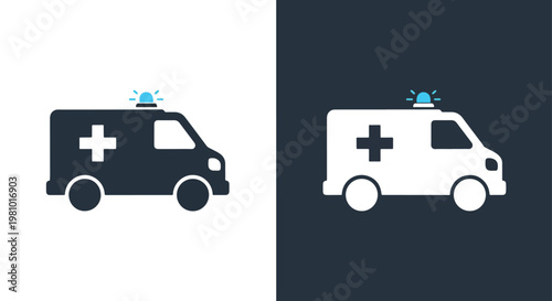 Ambulance emergency vehicle medical icon - Blue icon set - Modern style icon  - Glyph and solid icon set - Icon vector