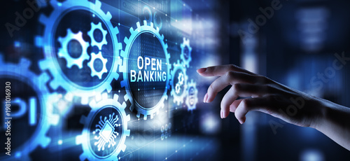 Open banking financial technology fintech concept on virtual screen.