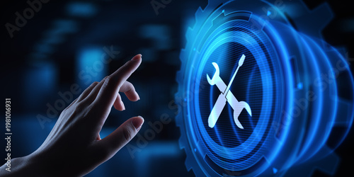 Support button on virtual screen. Customer service and communication concept.