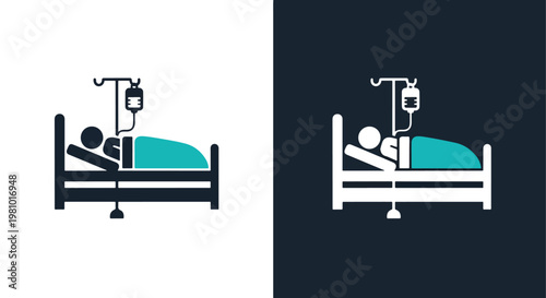 Patient hospital bed IV drip icon - Blue icon set - Modern style icon  - Glyph and solid icon set - Icon vector