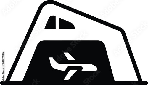 Aircraft hangar building icon for airport maintenance and storage facility.