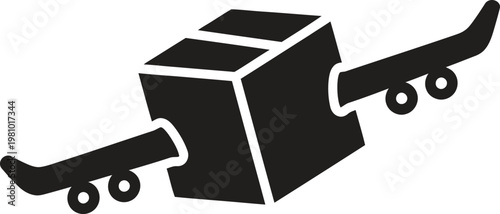 Air freight delivery icon with cardboard box and airplane wings symbol art.