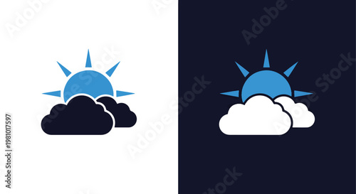 Sun clouds partly cloudy weather forecast icon - Minimalist, flat icon, outline, glyph, linear, clipart, sticker - icon set