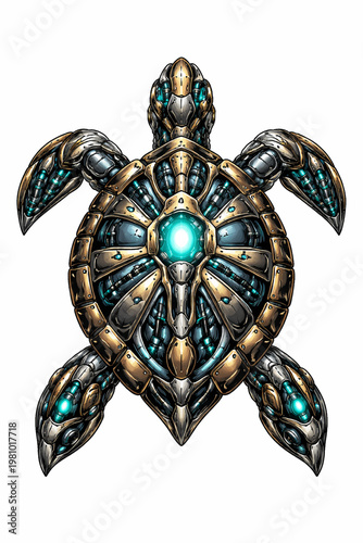 Vector Illustration of Biomechanical Style Tattoo of Turtle