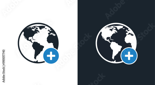 Global connection add world vector icon - Glyph solid icon - Editable modern style icon - Clipart, sticker - icon set - Clipart
