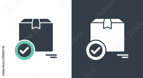 Package delivery confirmed checkmark vector - Line and glyph solid icon and logo template - Clipart, sticker - icon set